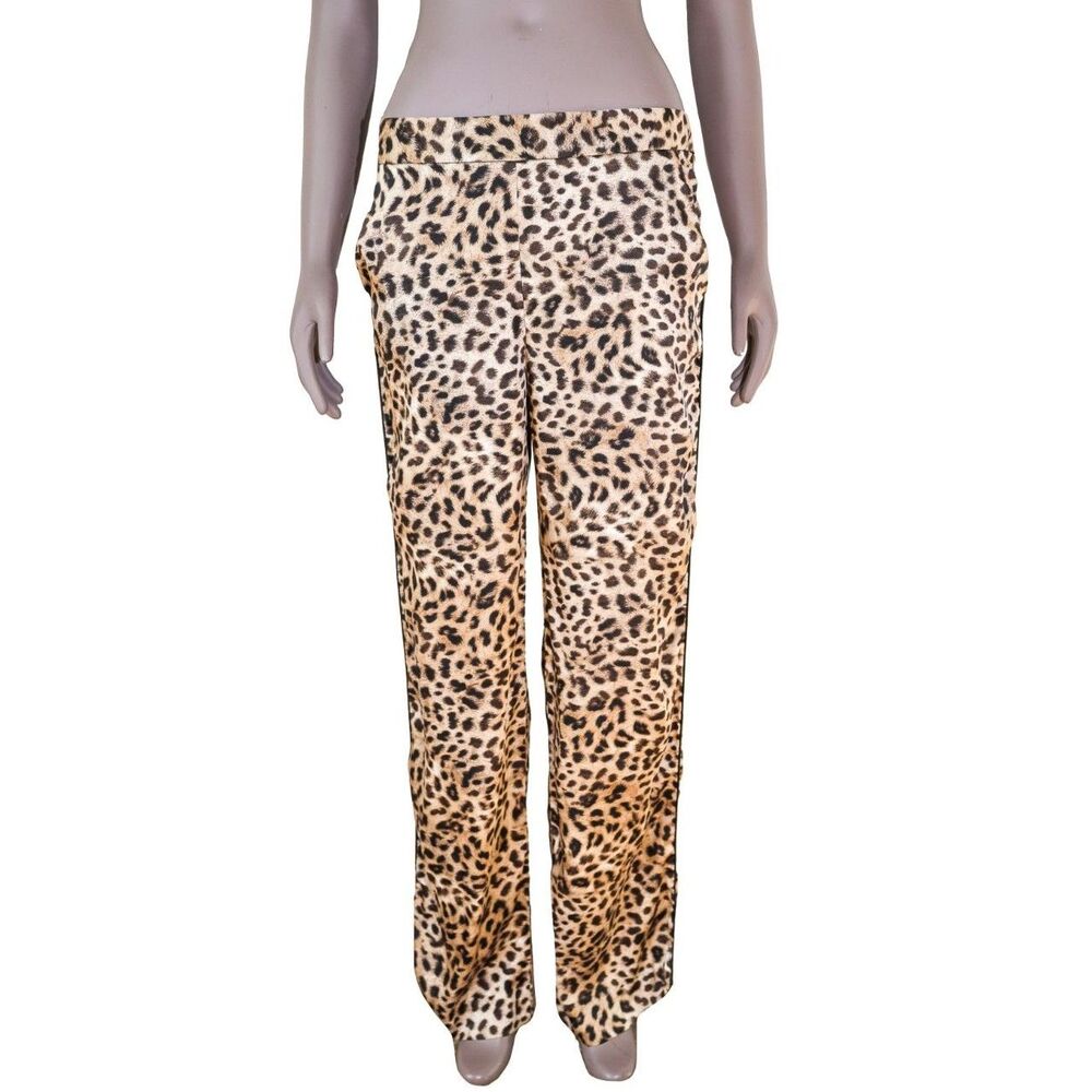 Zara Leopard Print High Waisted‎ Wide Leg Pants Summer Satin Pants Size XS